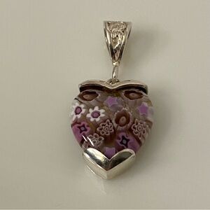 Millefiori Glass Pendant Sterling Silver Heart Made in Italy